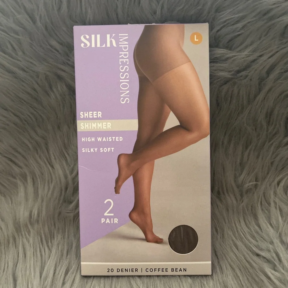 Silk Impressions Sheer Shimmer Tights Womens Size Large Coffee Bean High Waisted